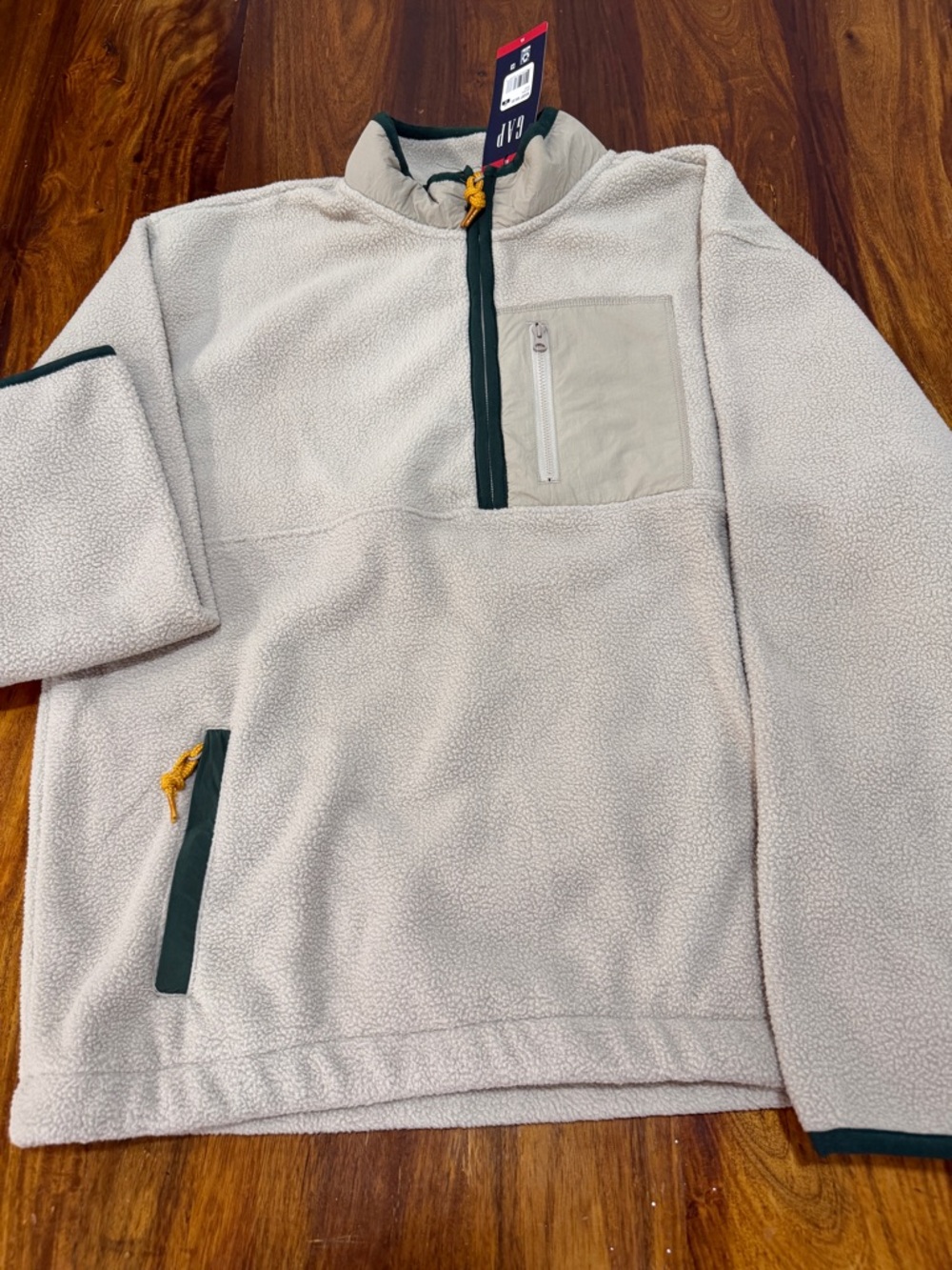NWT Gap Men's Fleece Half Zip Pullover XL Cream Green Gorpcore Fall